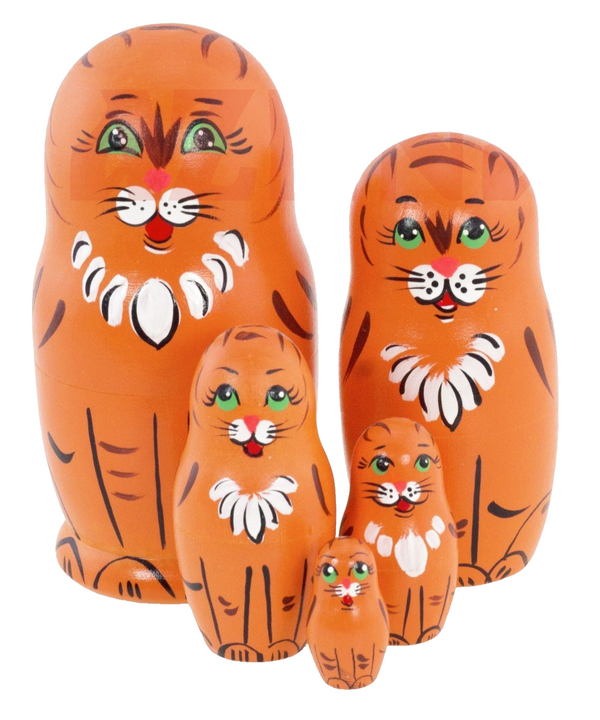Matroschka 5tlg. roter Kater Katzenfamilie handgemalt neu 10 cm
