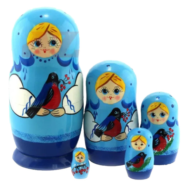 Matroschka 5tlg. "Jahr Zeit Winter" handgemalt Russland neu, 15 cm