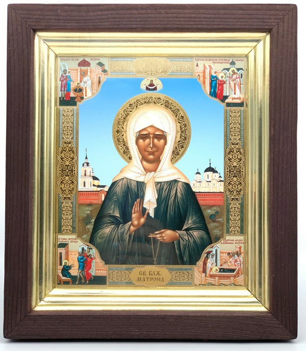 Ikone heilige Matrona von Moskau икона в киоте Святая Матрона Московская 28x24cm