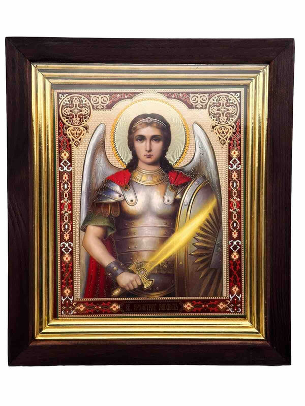 Ikone Heilige Archistrat Michael Michail Holz Kivot Goldprägung 31 x 27 cm