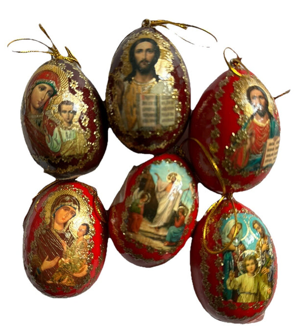 6 Eier mit Ikonen Gottes Mutter Jesus Heilige Matrona aufhängbar