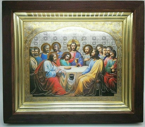Ikone Tajnaja Wechera Тайная вечеря Goldprägung in Holz Kivot, 31 x 27 x 3 см