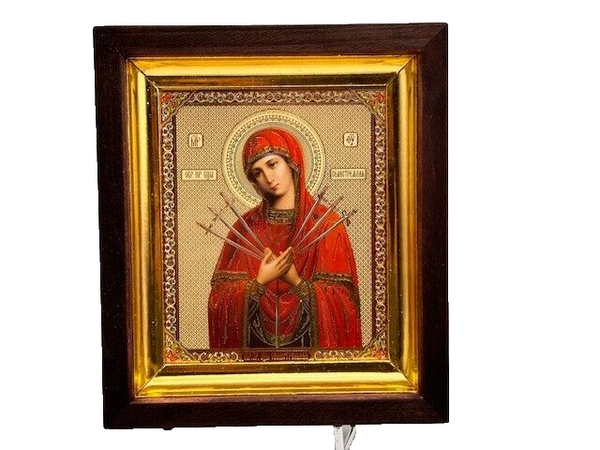 Ikone GM Siebenpfeilige Semistrelnaja Богородица Семистрельная освящена 13x 15cm