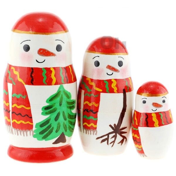Matroschka 3tlg. Schneemann Moros handgemalt Russland neu, 10,5 cm