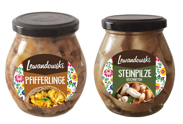2 Dose Lewandowski Pfifferlinge 280g + Steinpilze 280g Abtropfgewicht 170g+170g