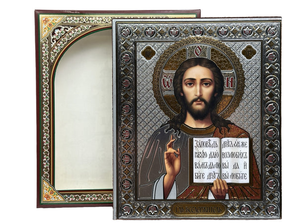 Ikone Jesus Christus Gospod Wsederzschitel Holz Kartonbox Goldprägung 15x 18cm