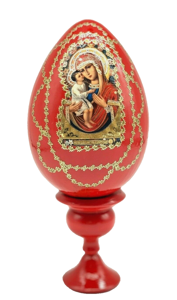 Ei auf Ständer Ikone Gottes Mutter Zchirowitskaja Hohe: 12,5cm Ei +7,5cm Ständer
