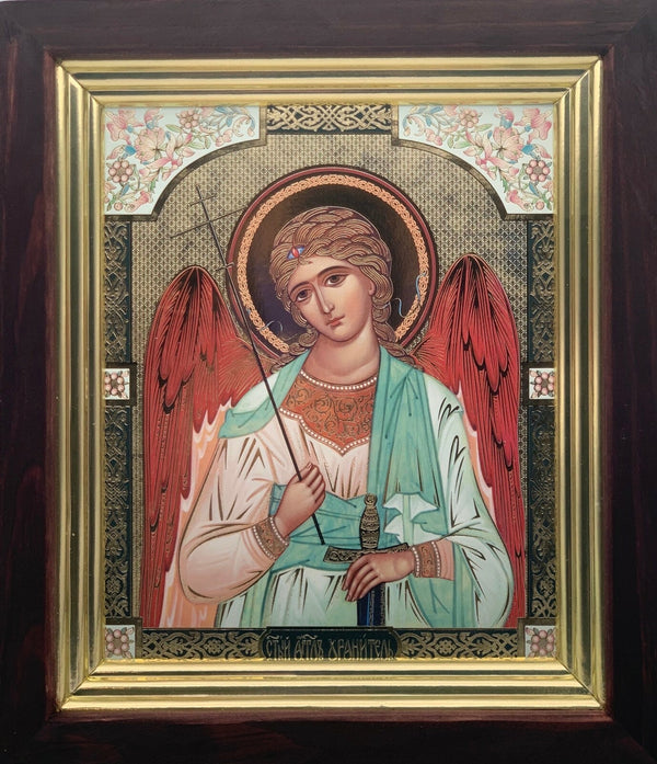 Ikone Engel Schutzengel mit Goldprägung in Holz Kivot, 31 x 27 x 3 см