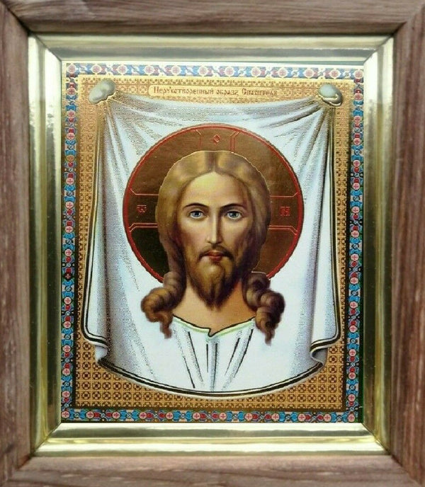 Ikone Jesus Christus Kiot Holz Glas Спас Нерукотворый, 15 x 13 x 3 cm