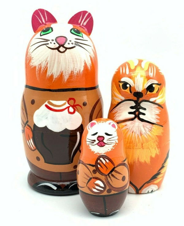 Matroschka 3tlg. Kater Katze handgemalt Russland MZ2-11, 11 cm