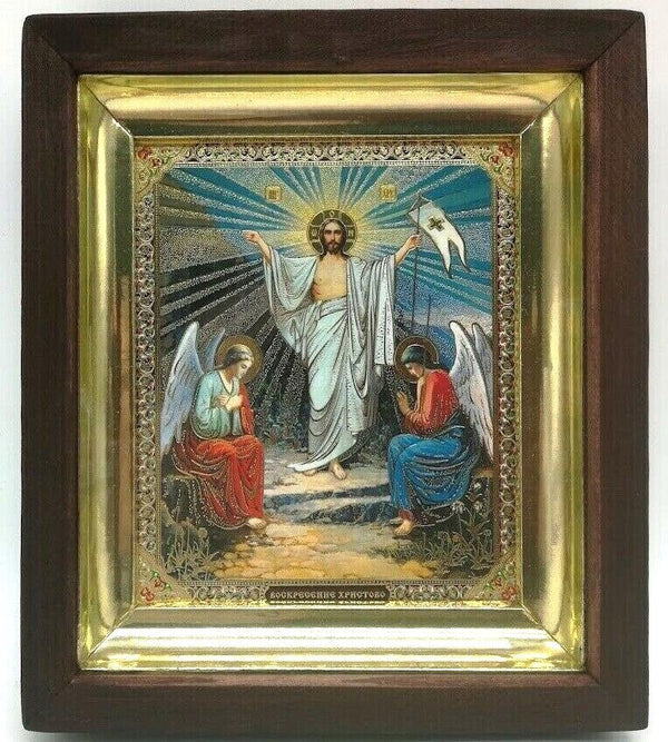 Ikone Auferstehung Jesu Christi Kivot Glas Holz Wosnesenie Christowo 14x16 cm