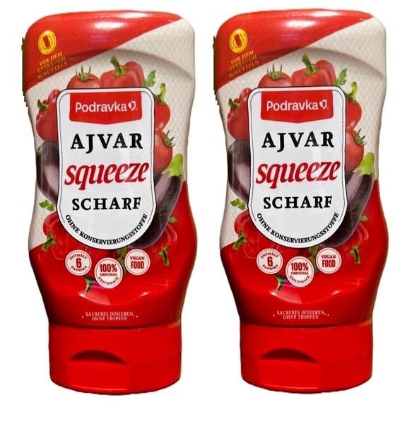 2er Pack Podravka Ajvar Hot Squeeze Würzpaste Sauce, 2x 310 g
