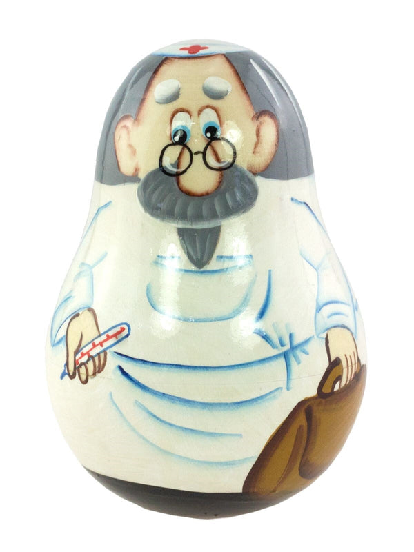 Stehaufmännchen Newaljaschka Glöckchen Arzt Doktor Holz Handgemalt
