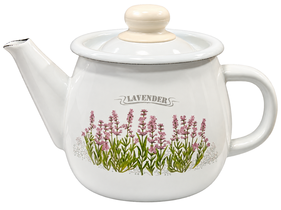 Unkuri Emaille Teekanne 1 L mit Deckel Lavendel Pilze Kirschen zur Auswahl
