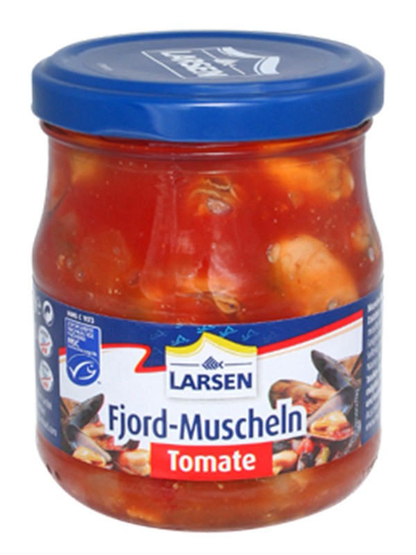 LARSEN Fjordmuscheln Tomate MSC 200g / Muscheleinwaage 76g
