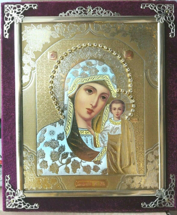 Ikone GM von Kasan Holz in Samt Богородица Казанская освящена 18 x 22cm