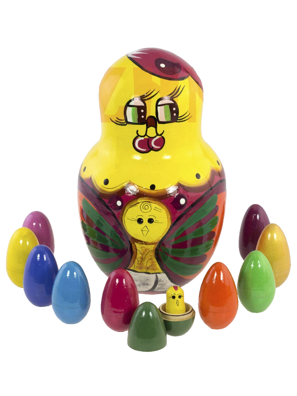 Matroschka 21tlg. Henne mit Eiern und Küken 17 cm Ostern