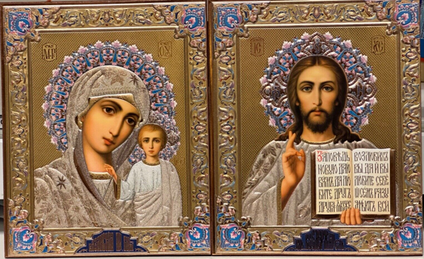 Paar Ikone Jesus Christus Gospod Wsederzschitel GM vom Kasan Jede ca. 15x 18cm