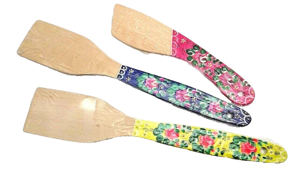 3tlg Set Russische Vintage Design Küchenspatel mit Muster Handbemalt