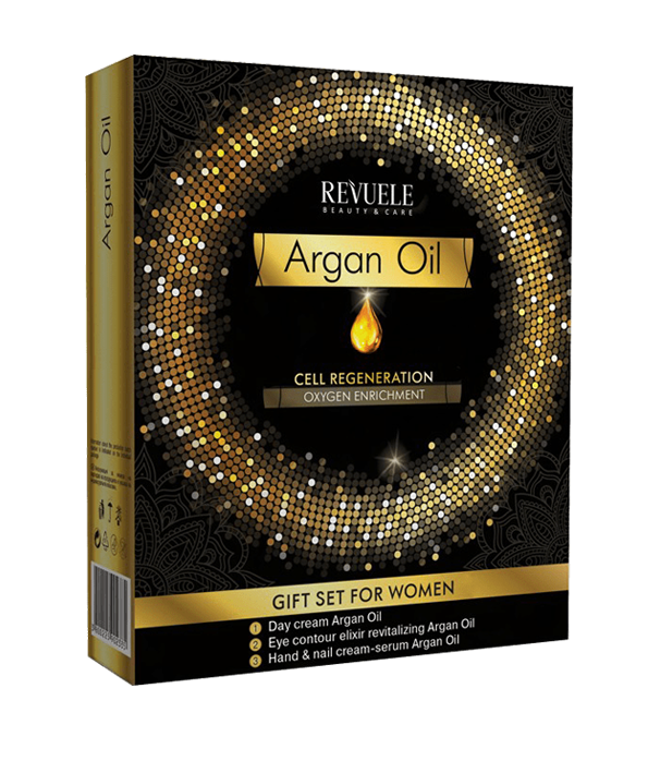 3tlg. REVUELE GESCHENKSET Arganöl Gesichtcreme + Handscreme + Augenkon