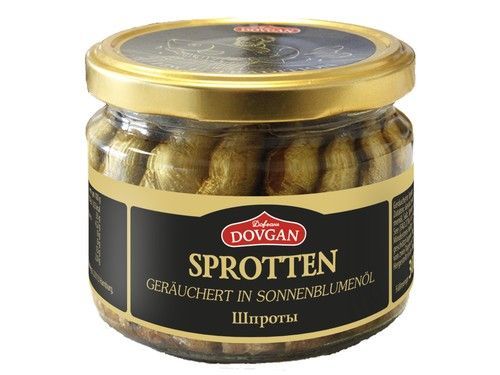 6x Dovgan Geräucherte Sprotten in Öl Glas je 300g / Abtropfgewicht 165g