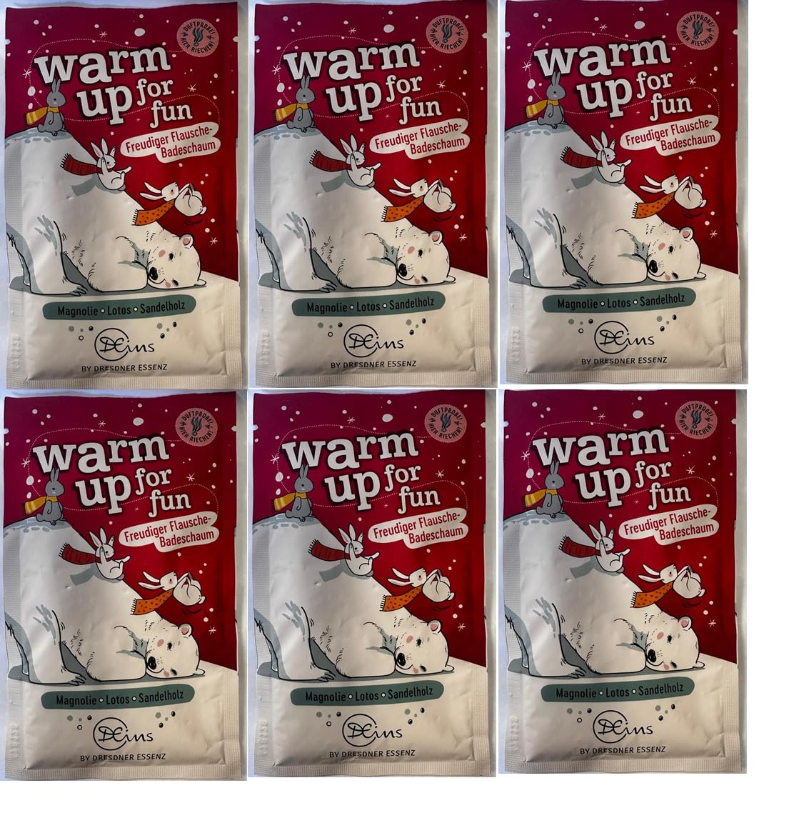 6er Pack Dresdner Essenz Badeschaum Warm up for fun, 6x 60g