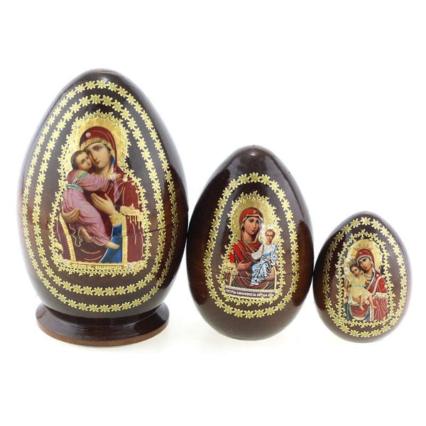 Matroschka 3tlg. 3 Eier mit 3 Ikonen Gottes Mutter von Wladimir 12,5cm