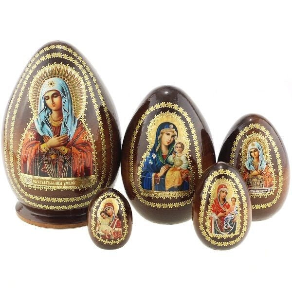 Matroschka 5tlg. 5 Eier mit 5 Ikonen Gottes Mutter Umilenie, 15cm