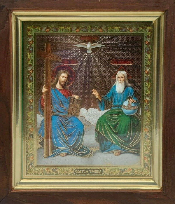 Ikone in Kivot Holz Glas heilige Dreifaltigkeit  Святая Троица 22x19cm