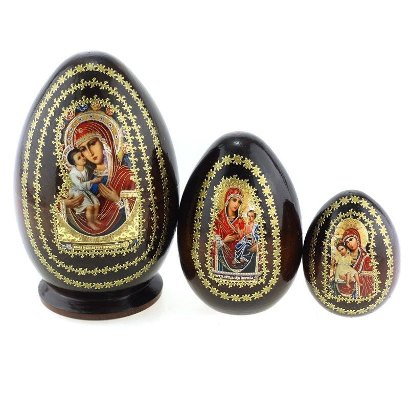 Matroschka 3tlg. 3 Eier 3 Ikonen Gottes Mutter Zschirowitzkaja, 12,5cm