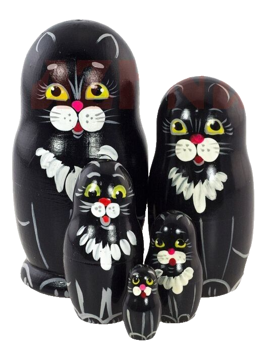Matroschka 5tlg. Schwarzer Kater  Katzenfamilie handgemalt neu 10 cm