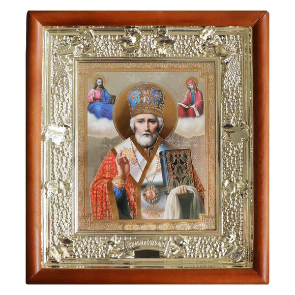Ikone Heilige Nikolaus Kivot Holz Ramen  икона Николай Чудотворец, 26 x 23 cm