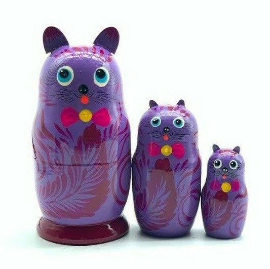 Matroschka 3tlg.  Kater Katze Violette Familie  handgemalt ,14 cm