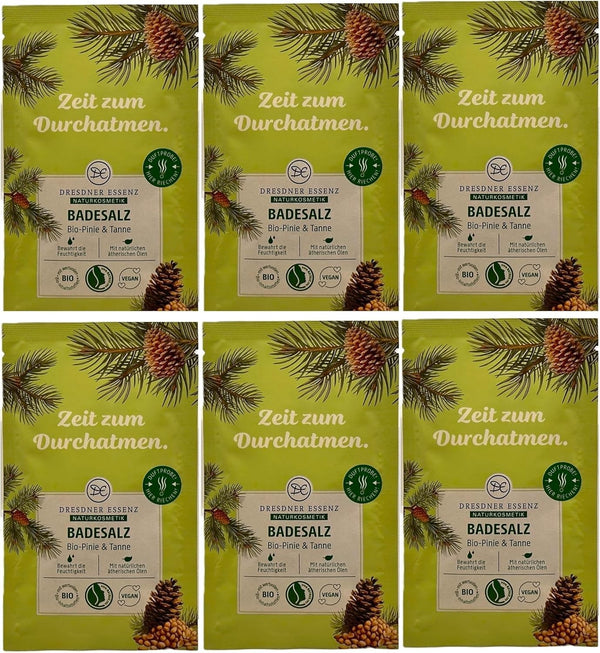 6x DRESDNER ESSENZ Badesalz Bio-Pinie & Tanne, 6x 60g