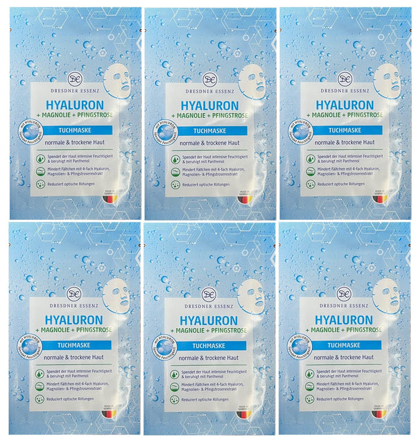 6er Pack Dresdner Essenz Tuchmaske Hyaluron Magnolie Pfingstrose 6 Stück