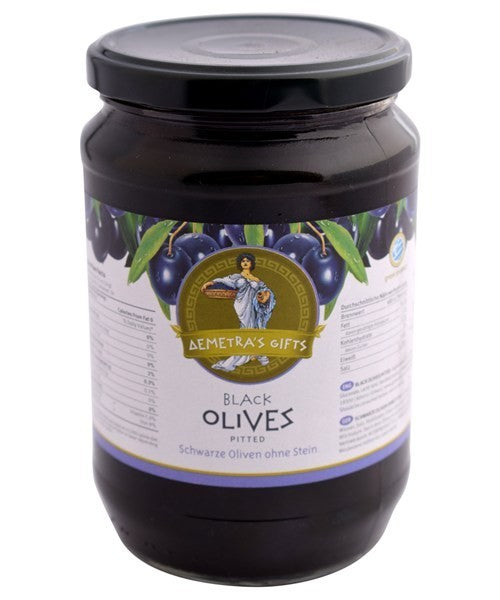Oliven Demetras Gifts schwarz ohne Stein  Glas, 720g / Abtropfgewicht 360g