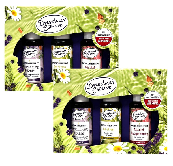 2er Pack Dresdner Essenz Bäder-Set Badekonzentrat Entspannung & Schlaf; De-Stress; Muskel-Entspannung 2x(3x 20ml)