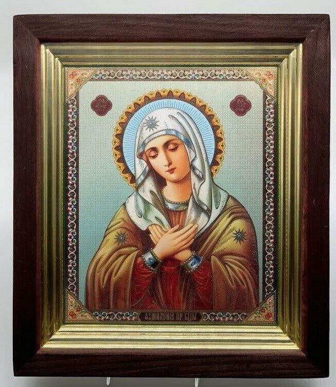 Ikone in Kivot Holz Glas Gottesmutter Umilenije Умиление 31 x27 cm
