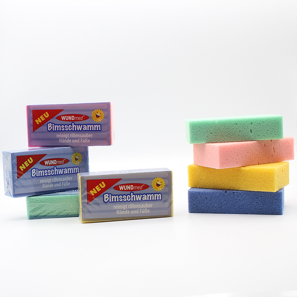 4x  WUNDmed Bimsschwamm 4 Farben: mintgrün, pastellrosa, blau, gelb;  4 St