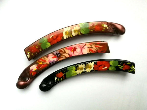 3x russische Haarnadel Banan Handbemalt nach Zhostovo Art , 3 St