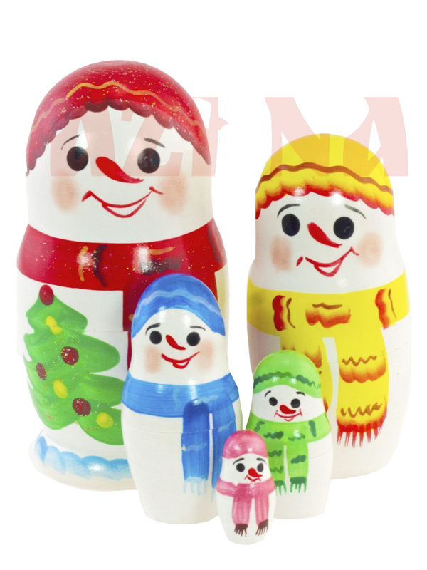 Matroschka 5tlg Weinachten Sneemann handgemalt Russland  neu 10,5 cm