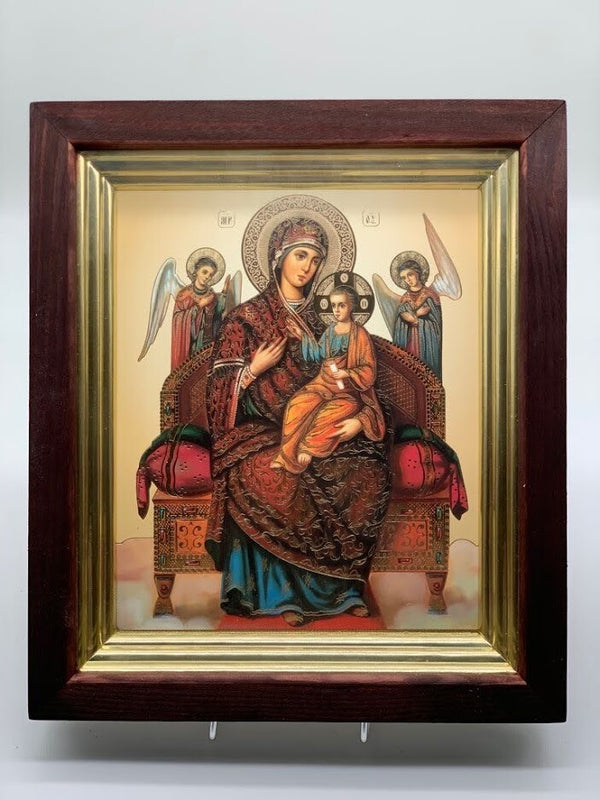 Ikone in Kivot Holz Glas Gottesmutter Wsezaritza Goldprägung  31 x27 cm