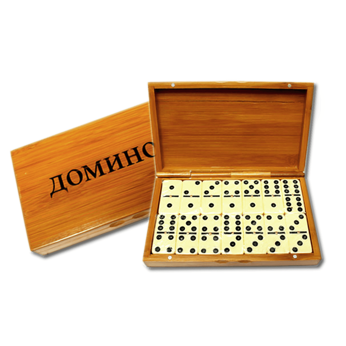 Brett Spiel Domino Tischspiel Weiß im Bambusbox