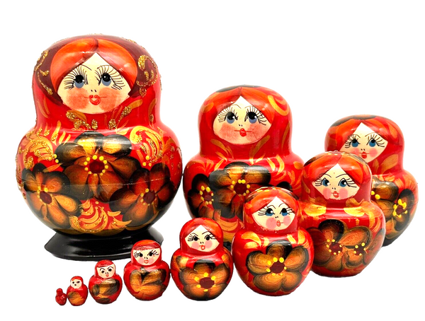 Matroschka 10tlg. Matreschka  nach Chochloma Motiv handgemalt Russland  13 cm