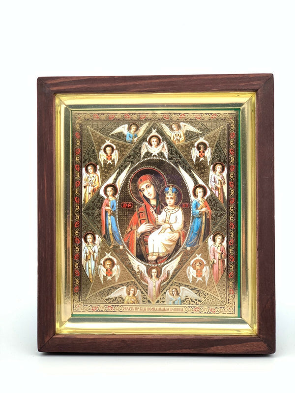 Ikone in Kivot Holz Glas Gottesmutter Neopalimaja Kupina  18 x21 cm