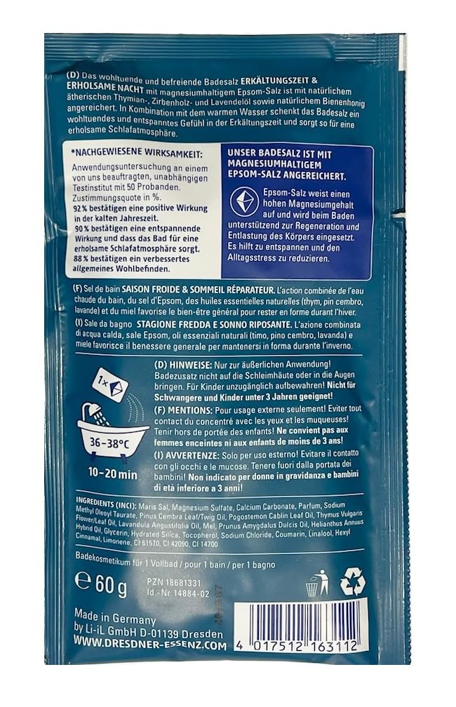 6-er Pack Dresdner Essenz Badesalz Erkältungszeit  Erholsame Nacht, 6x 60g