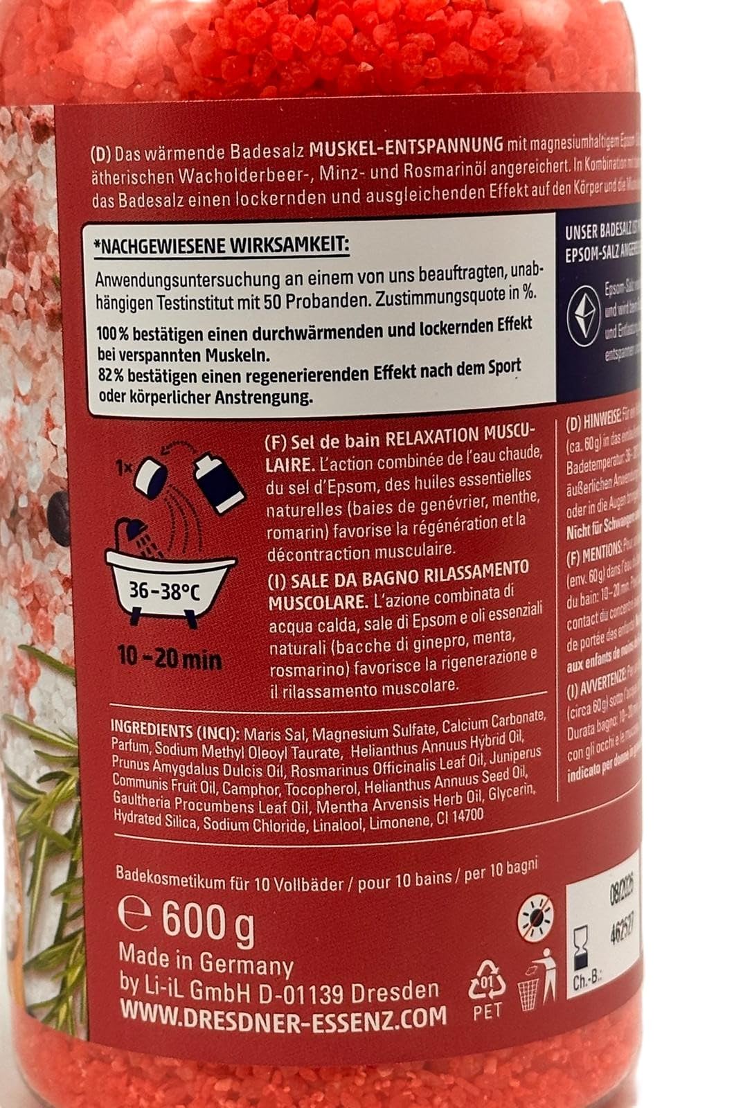 DRESDNER ESSENZ Badesalz Muskel Entspannung Wacholder Rosmarin 600g