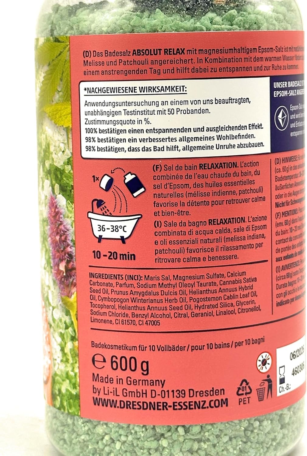 2er Pack Dresdner Essenz Mischung Badesalz Absolut Relax, 2x 600g