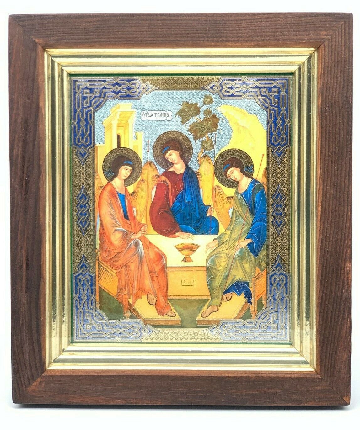 Ikone in Kiot Holz Glas heilige Dreifaltigkeit Rublev  Святая Троица 28x25cm