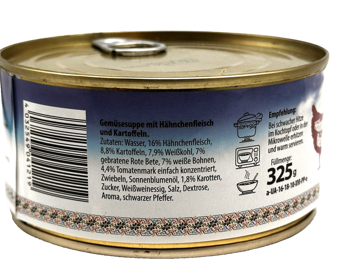 2x VESELKA Borschtsch Suppe Hähnchenfleisch 2 Dose je 325g (273g Abtropfgewicht)